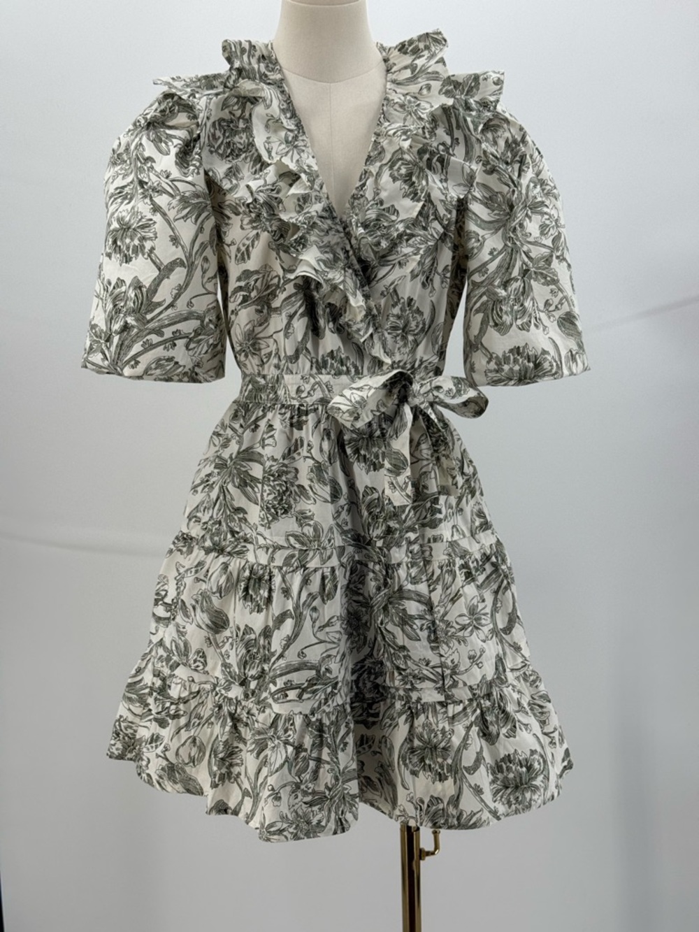 Caroline Constas Floral Wrap Mini Dress Puff Sleeve Romantic Summer Boho Chic - Picture 15 of 16